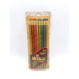 Vtg 2002 Rose Art 20 Real Wood # 2 HB Lead Pencils NOS Unsharpened Metallic